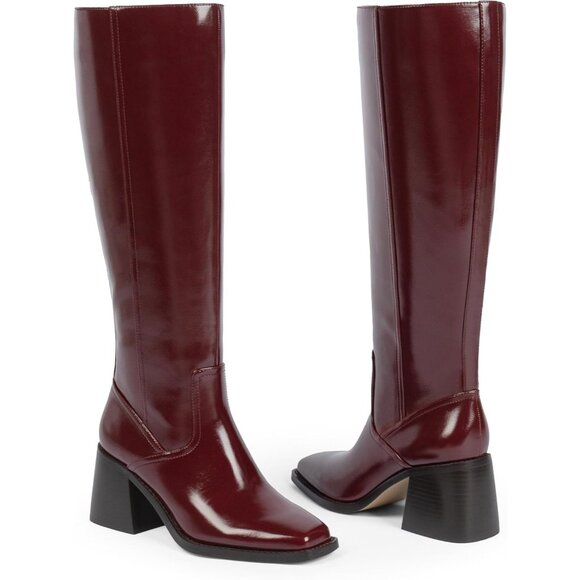 Women's Knee High Boots with Zipper Square Toe Chunky Heeled Tall Boots - Picture 7 of 7